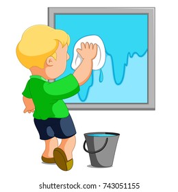 vector illustration of Child cleaning window