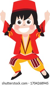 Vector Illustration of a Child Dancing Turkish Zeybek, Turkish Cultural Dance at 23 April Celebration
