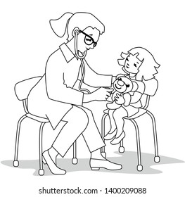 Vector Illustration of child and doctor. 