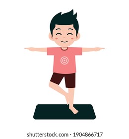 Vector illustration of child doing morning gymnastics