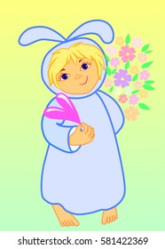 vector illustration of a child dressed as a rabbit for greeting card