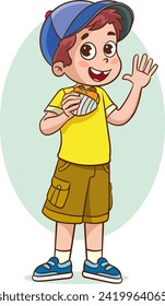 vector illustration of child eating hamburger