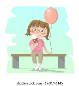 Ilustración vectorial. El niño está comiendo helado.