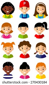 Vector illustration child face icons in colorful style.
Set of children icons