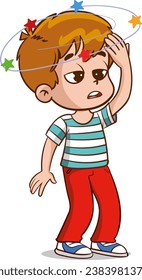 Vector illustration of a child feeling dizzy.