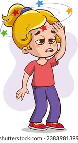 Vector illustration of a child feeling dizzy.