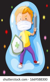 vector illustration of a child fighting a virus