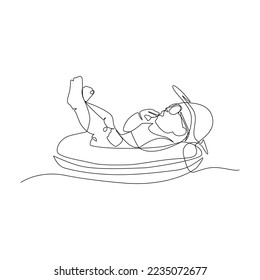 Vector illustration of a child floating on an inflatable ring