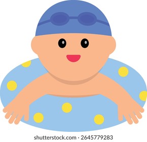 Vector illustration of a child floating in a swim ring at the pool. Perfect for summer-themed content, children's materials, vacation designs, or educational and seasonal graphics.