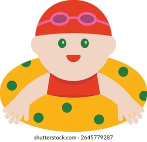 Vector illustration of a child floating in a swim ring at the pool. Perfect for summer-themed content, children's materials, vacation designs, or educational and seasonal graphics.