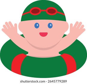Vector illustration of a child floating in a swim ring at the pool. Perfect for summer-themed content, children's materials, vacation designs, or educational and seasonal graphics.