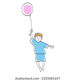 Vector illustration of a child flying with a balloon