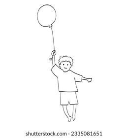Ilustración vectorial de un niño que vuela con un globo