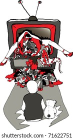vector illustration of a child in front of TV