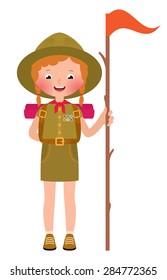 Vector illustration of child in full length isolated on a white background smiling girl scout
