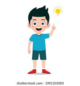 Ilustración vectorial de un niño obteniendo una idea brillante