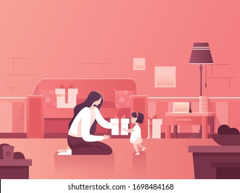 Imagen vectorial del niño dando un regalo a la madre 
