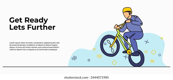 Vector illustration of a child was having fun on a bicycle. Modern flat in continuous line style.