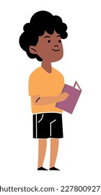 Vector illustration of a child holding a book, icon design.