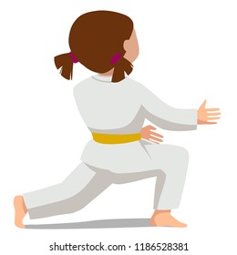 Vector illustration of a child in kimono. The basic movement Suvari waza Mae-sikko view from the back. Suitable for oriental martial arts such as aikido, judo, karate, jiu-jitsu, budo