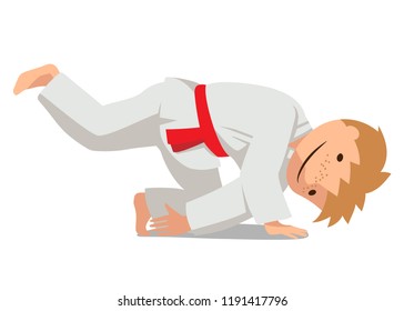 Vector illustration of a child in kimono. Suwari waza Mae ukemi. Suitable for oriental martial arts such as aikido, judo, karate, jiu-jitsu, budo