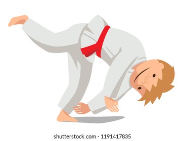 Vector illustration of a child in kimono. Tachi waza Mae ukemi. Suitable for oriental martial arts such as aikido, judo, karate, jiu-jitsu, budo