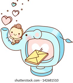 Vector illustration of a child with a love letter