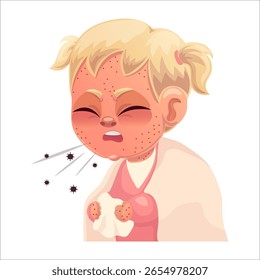 Vector illustration of a child with measles