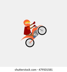 Vector illustration of a child motorcycle racer commits high jump. Motocross extreme sport.