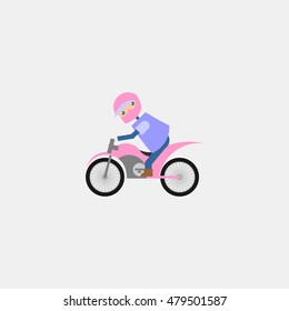 Vector illustration of a child motorcycle racer commits high jump. Motocross extreme sport.
