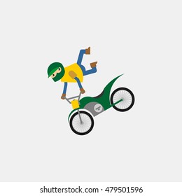 Vector illustration of a child motorcycle racer commits high jump. Motocross extreme sport.