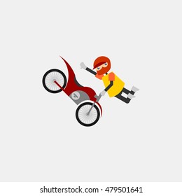 Vector illustration of a child motorcycle racer commits high jump. Motocross extreme sport.