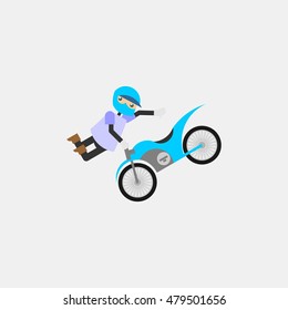 Vector illustration of a child motorcycle racer commits high jump. Motocross extreme sport.