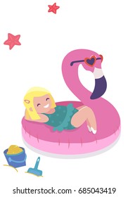 Vector illustration of a child on the beach on the white background