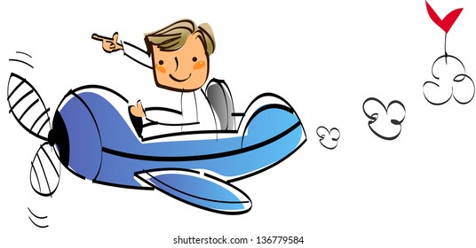 Ilustración vectorial de un niño en un avión