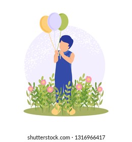 vector illustration child play beautiful flower spring nature colorful blossom summer outdoor plant children kids happy park playing cartoon child childhood  garden pink dress