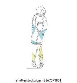 Vector illustration of a child playing  ball