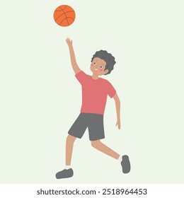 Vector illustration of child playing basketball