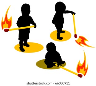 vector illustration of the child playing with matches