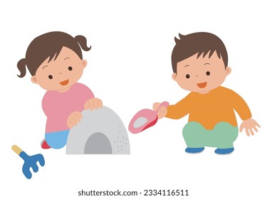 Vector illustration of a child playing in the sand