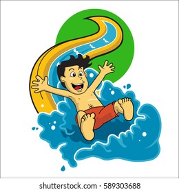 vector, illustration Child playing with a splash of water Sliding