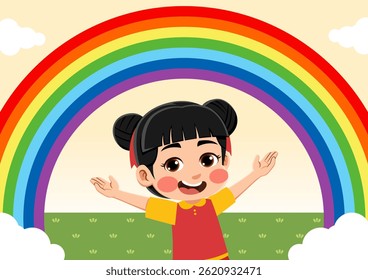 Vector illustration of a child with a rainbow theme. Suitable for use in all design needs