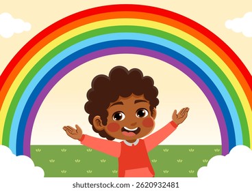 Ilustración vectorial de un niño con un tema del arco iris. Adecuado para su uso en todas las necesidades de diseño