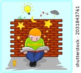 Vector illustration of a child reading a book
with a neat design and bright colors
suitable for use as a background or main icon in your design