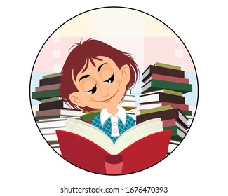 Vector illustration of a child reading a book