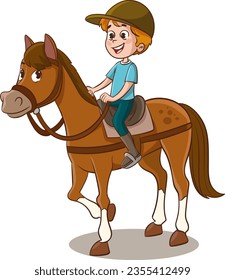 Ilustración Vectorial De Niños En Caballo