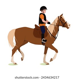 vector illustration of a child riding a horse. The theme of equestrian sports, training, children's entertainment, competitions and a healthy lifestyle