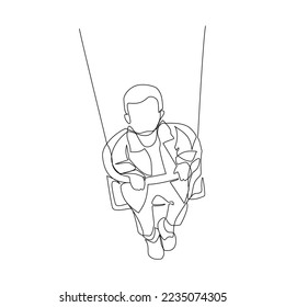 Vector illustration of a child riding a swing