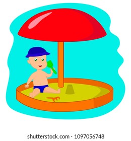 vector illustration of a child in a sandbox