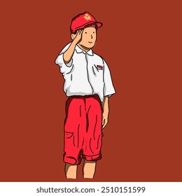ilustração vetorial de uma criança em uniforme escolar sendo respeitoso.